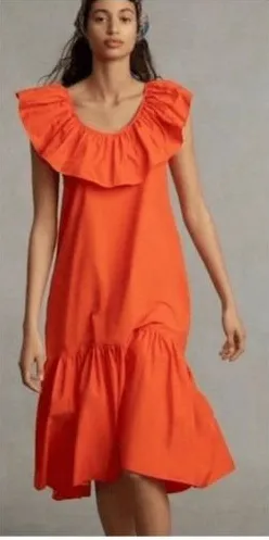 Anthropologie Whit Two Dress Womens Small Orange Ruffle Tiered Midi Boho thumbnail 1