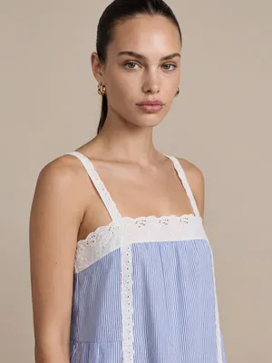 NWT Few Moda Florence Mini Dress size Small S blue stripe lace white thumbnail 5