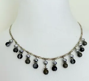 Vintage Blue Dangle Beaded Necklace Choker thumbnail 1