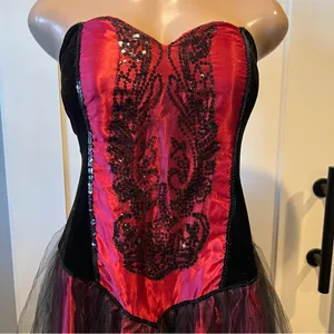 Spirit Halloween adult womens L costume sequin mesh maxi dress black & red gown thumbnail 2