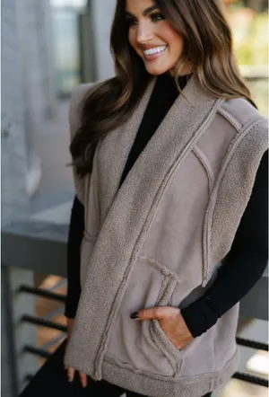 These Three Boutique Oversized vest taupe thumbnail 3