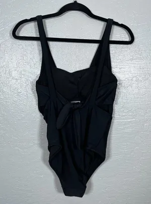 Aerie Women M Black Layered One Piece Swimsuit Bandeau Deep V-Neck Full Coverage thumbnail 5