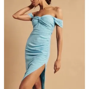 Womens Abercrombie & Fitch Off-The-Shoulder Ruched Midi Dress BLUE SMALL thumbnail 2