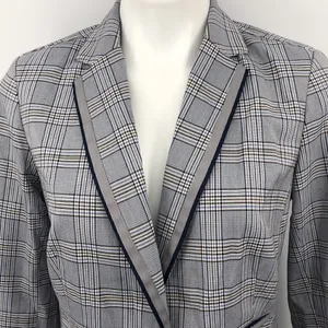 Ecru long sleeve plaid one button small blazer thumbnail 2
