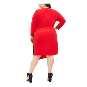 NWT Tommy Hilfiger Womens Plus Size Faux-Wrap Asymmetric Sheath Dress Red 18W thumbnail 2