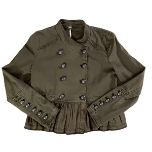 Free People Peplum Military Olive Green Ruffled Hem Double Breasted Jacket XS thumbnail 12
