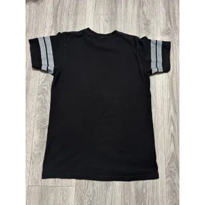 Superman Shirt S DC Comics Graphic Black Grey Striped Sleeve Varsity Tee Women thumbnail 7