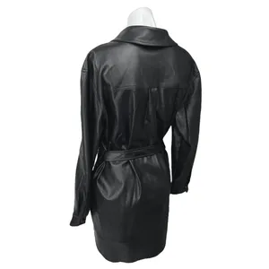 Vero Moda Women's Black Vegan Faux Leather Belted Button Up Trench Coat Jacket M thumbnail 2