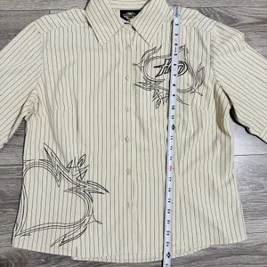 Harley Davidson Women White Pin Stripe Flaming Ace‎ Graphic Button Front XL thumbnail 5