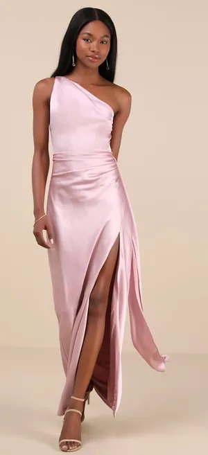 NWT Lulus Signature Elegance Dusty Lavender Satin One-Shoulder Maxi Dress Sz XS thumbnail 1