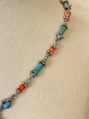 Southwestern Turquoise Coral Style Necklace Silver Tone Statement Pendant Boho thumbnail 3