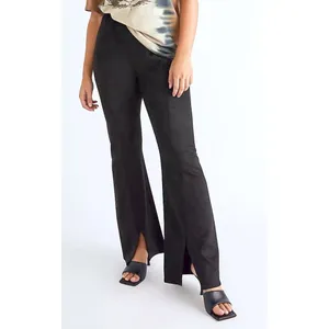 We The Free Women‎ CRVY Real Deal Vegan Pants Black Suede Flare Split Hem 32" thumbnail 10