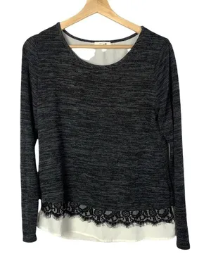 Maurices Dark Gray Button‎ Back Layered Long Sleeve Top XS thumbnail 1