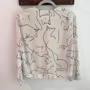 Babaton Aritzia Fox‎ Line Art Print V-Neck Blouse Cream Black XS thumbnail 4