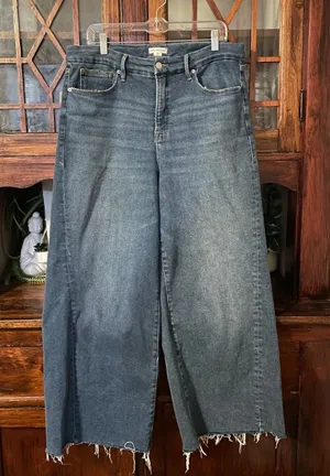 GOOD AMERICAN Wide Leg Palazzo Crop Jeans Indigo Distressed Frayed Hem Size 15‎ thumbnail 1