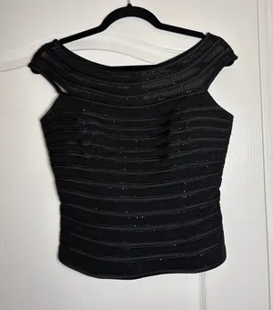 Cache Beaded Black Off the Shoulder Bustier Top Formal size 4 thumbnail 1