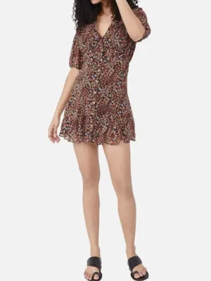 Free People Bonnie Mini Dress Medium Dusk Combo‎ NWT Floral Ruffle Smocked Boho thumbnail 4