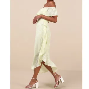 NEW Lulus Pretty Perfect Yellow Burnout Floral Off-the-Shoulder Midi Dress XXL thumbnail 2