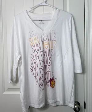 EUC Jansport women’s‎ solid white 1/2 sleeve Sun Devils v-neck tshirt top XXL thumbnail 1