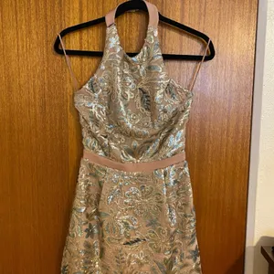 Dress the Population Beige Floral Abbie Halter Mini Dress - Small thumbnail 2