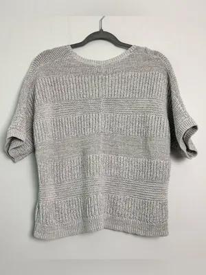 Uniqlo|Light Gray V-Neck Short Sleeve Knit Sweater sz L thumbnail 4