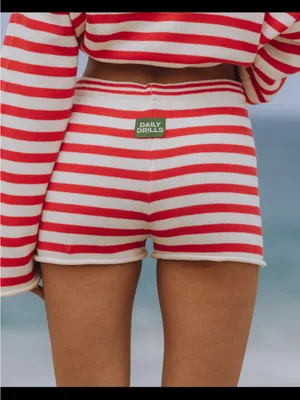 Daily Drills Red and White Striped Knit Bike Shorts thumbnail 1