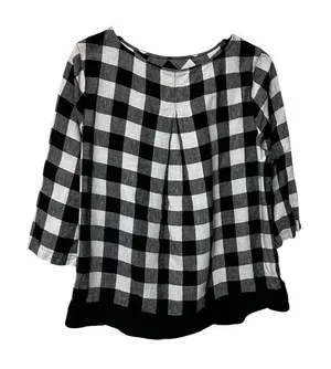 J Jill Womens Gingham Linen Top L Black White Checkered Relaxed Fit Classic‎ thumbnail 1