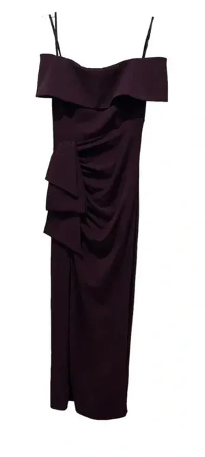 💜 Xscape Deep Purple Off Shoulder‎ Ruffle Gown 8 Mother of the Bride 💜 thumbnail 1