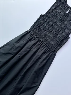 Madewell The Embroidered Melody Smocked Midi Dress Black thumbnail 4