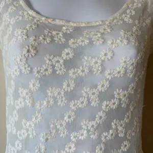 American Eagle Outfitters Women's Lace Peplum Top‎ small Ivory Floral Sheer Blou thumbnail 2