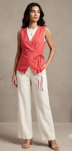Petal & Pup Vanni Wrap Front Asymmetrical Vibrant Red Linen Top Smal thumbnail 1