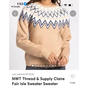 Thread & Supply Womens Fair Isle Claire Knit Sweater Oat Brown Small NWT thumbnail 2