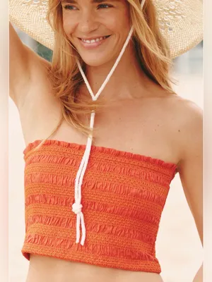 Anthropologie‎ Celandine Strapless Smocked Top in Aura Red XL NWT thumbnail 1