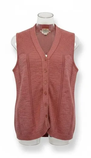 Vintage Azure Vest Womens Button Up Sleeveless Knit Top Pink‎ Casual Grandma thumbnail 1