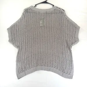 Women's Grey Open Knit Crochet Short Sleeve Sweater Top Small NEW with tags thumbnail 11