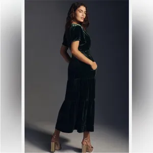Anthropologie Somerset green velvet Maxi Dress size XS‎ thumbnail 2