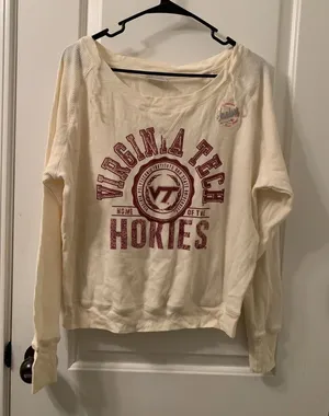 Virginia Tech Hokies Women's Juniors Thermal Waffle Knit Shirt Size M Beige thumbnail 1