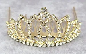 Gold Rhinestone Crown Tiara Clip Hair Bridal Accessories Fashion‎ Jewlery JB2-9 thumbnail 1