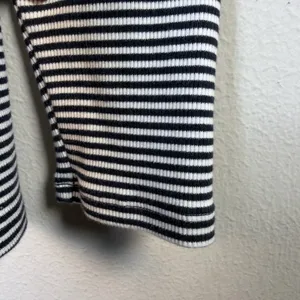 Chico's 2 Womens Large dark Navy Blue Stripe Ribbed Henley shirt cottagecore thumbnail 3