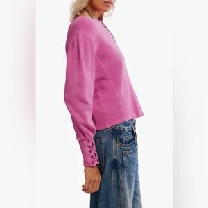 Free people we the free lapis lace up cuff cotton thermal top NWT XL plumdrop thumbnail 3