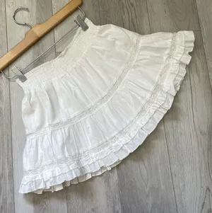 Tiered Mini Skirt cotton lace ruffle pull on womens White small cottagecore boho thumbnail 1