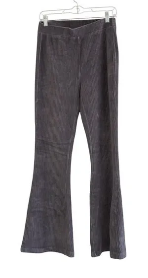 Aerie Ribbed Velour Flare‎ Pants Gray High Waisted Leggings Size Medium Cozy thumbnail 1