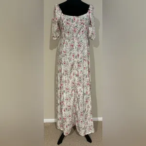 EUC Women's White and Pink Bohemian Floral Print Puff Sleeve Dress Size Medium thumbnail 5