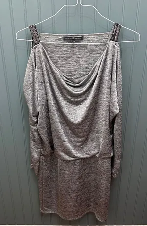 White House Black Market Grey‎ Cold Shoulder Cowl Neck Embellished Dress Small thumbnail 1