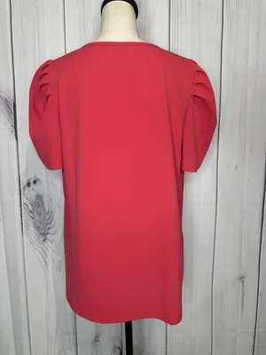Jodifl Womens Sz Large Coral V-Neck Puff Sleeve Blouse Top thumbnail 8