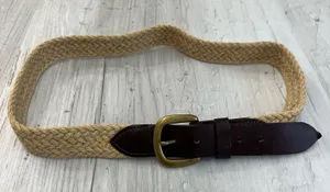 Brown Braided Rope Leather Gold Buckle Belt 37" thumbnail 1