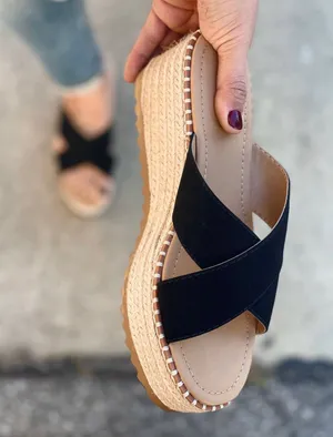 Soda Black Criss Cross Espadrille Wedge thumbnail 6