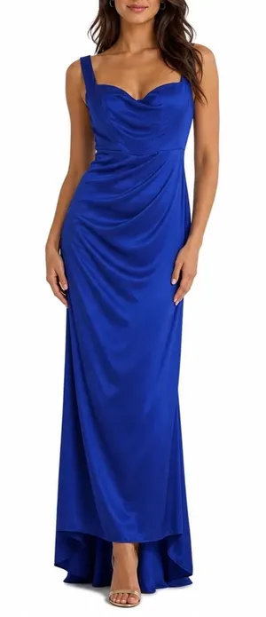 Royal Blue Satin Sweetheart Neckline Evening Gown Formal Dress Floor Length Slit thumbnail 1