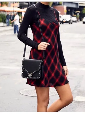 Lulus Red and Black Plaid Rayon Slip Dress size medium thumbnail 4