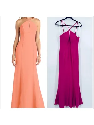 Azazie Livy Dress Size 6 Fuschia Pink Halter Neck Gown thumbnail 2